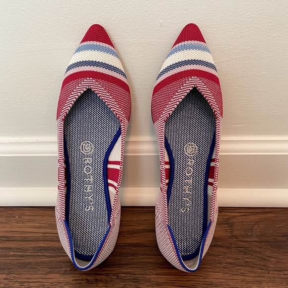 Rothys Retired Red Varsity Stripe Point Flats Sz 7.5 - Picture 4 of 14